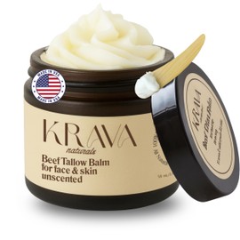 Krava Naturals Beef Tallow for Skin, Beef Tallow for Face, Whipped Tallow Balm, Beef Tallow Moisturizer - Tallow Face Moisturizer, Tallow Cream | 100% Grass Fed, Unscented, 2 oz