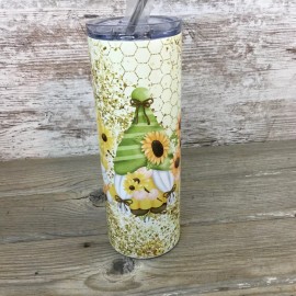 Unbranded Sunflowers and Honeycomb Gnome 20 oz Skinny Tumbler with Lid and Straw