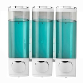 Ribech Soap Dispenser, 3 Chamber 300mL Shampoo and Conditioner Dispenser Pump, Wall Mounted Storage Container for Bathroom, Kitchen, Hotel (White, Set of 3)