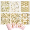 Frcolor Nail Stickers 3D Nail Sticker Set Lace Flower Gold