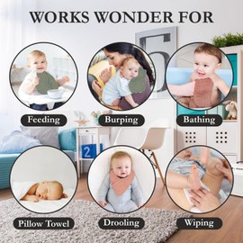 ECOVONA - 100% Cotton Baby Burp Cloths 10"x10" (8 Pack) Snuggle Comfort Muslin Washcloths - Newborn Baby Must Haves & Registry Gifts - Easy to Clean Cloth for Babies, New Born Boy & Girl (Fern)