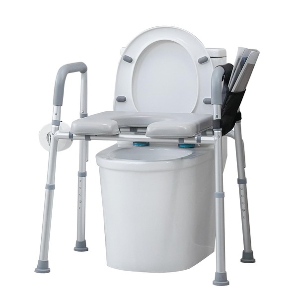 ELENKER Raised Toilet Seat with Armrests and Padded Seat, Elevated Toilet Seat for Elderly and Disabled, Adjustable Height