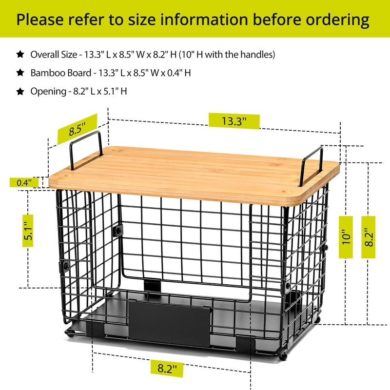 2 Set XL Stackable Wire Basket with Bamboo Tops &