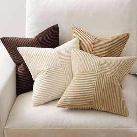 MIULEE Set of 4 Corduroy Cushion Covers, Patchwork Cushion Covers, Soft Decorative Cushion, Modern Invisible Zip, Sofa Cushion, Decorative Cushion for Sofa, Living Room, Bedroom, Coffee Series, 50 x