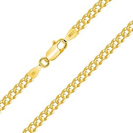 PLANETYS - Flat Curb Chain Diamond-Coated 925 Sterling Silver 18 Carat Gold-Plated Chain Necklace - 3.3 mm Wide Various Lengths: 40-45-50-55-60-65-70 cm, Sterling Silver, Diamond