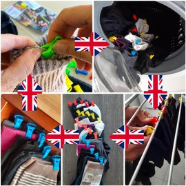 Alcrea® Sock clips for washing machines and tumble dryers with a LARGE hook. Always sold in pairs & stored in the drawer without folding. MULTIFUNCTIONAL DESIGN (VIDEO)