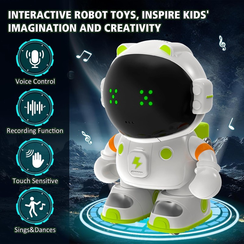 Astronaut Interactive Robot Toy with Voice Control, LED Display, Touch