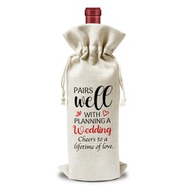 ltazhyi Engagement Gifts Future Mr Mrs Gifts Wedding Planning Gifts Bridal Shower Gift, Pairs Well with Planning A Wedding Cheers to A Lifetime of Love Linen Wine Bags Gift for Couples, 1 Pack - 09