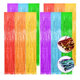 Vaktop 4pcs Foil Curtain, Rainbow Tinsel Curtain, Metallic Foil Fringe Curtain, Hanging Door Streamers for Birthday Party Wedding Holiday Graduation Bridal Shower Backdrop Decoration (3.3 x 6.6ft)