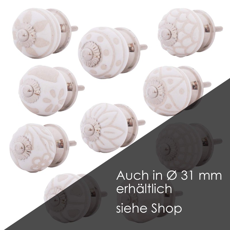 Knober 10 pieces in white ALBA white, decorated, stainless steel