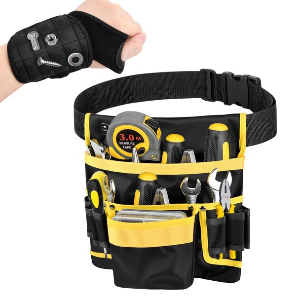 Mapille Men's Tool Belt, Tool Bag Belt with 13 Pockets,