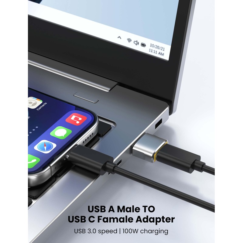 POHFP 10Pack USB to USBC Adapters, High-Speed Data Transfer, Grey