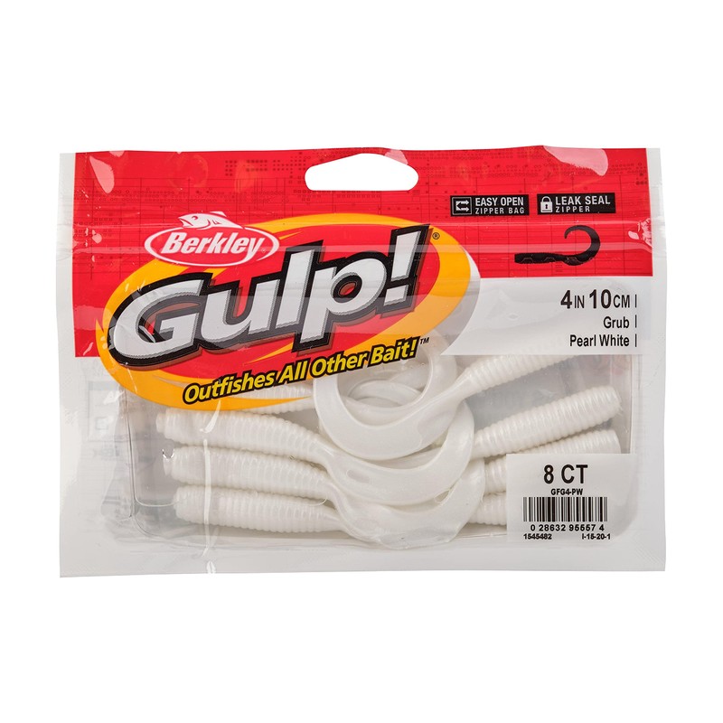 Berkley Gulp! Grub Fishing Soft Bait , Pearl White, 4"