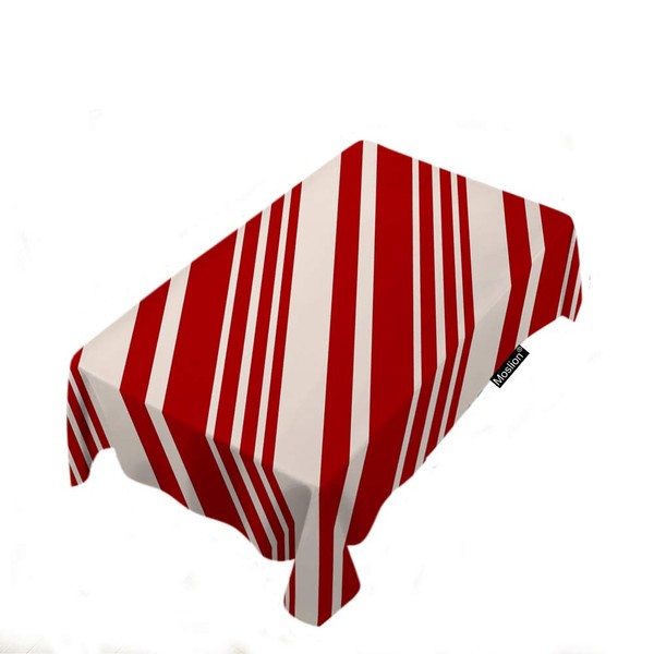 Moslion Red and Cream Stripes Tablecloth 60x84 Inch Christmas Traditional