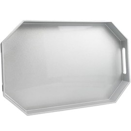 Spsyrine Silver Plastic Serving Tray for Ottoman, Coffee Table, Octagon Decorative Tray for Entertaining, Outdoor, Living Room, Home Decor