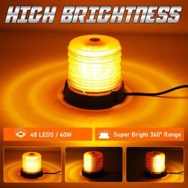 MIRUNNY Led Beacon Lights 12V-24V Amber Strobe Warning Light, 48 LED Rooftop Safety Flashing Emergency Lights with Magnetic for Cars Trucks Vehicle (400A)