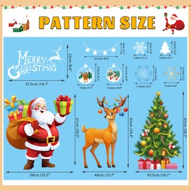 TOMEEK Large Christmas Window Stickers 4 Sheets Extra Tree Large Santa Claus Elk PVC Reusable Xmas Windows Decorations Snowflake Double Side Christmas Window Clings for Glass Decor
