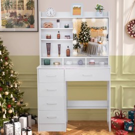 Yamissi Bedroom Makeup Vanity Set Dressing Table w/ 10 LED Lighted Dresser Desk 5Drawer