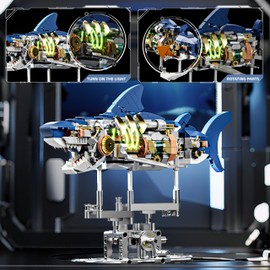 BRICK HAMBURG 687-PCS Mechanical Shark Building Set with LED Light, Movable Linkage Gears, Display Stand - Ocean Building Block Toy for Adults, Teens, Kids Age 12+