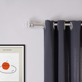 Coquilles Acrylic Square Finials Curtain Rod，3/4" Diameter Single Deorative Curtain Rod, Adjustable Length from 48 to 84 Inches，Chrome