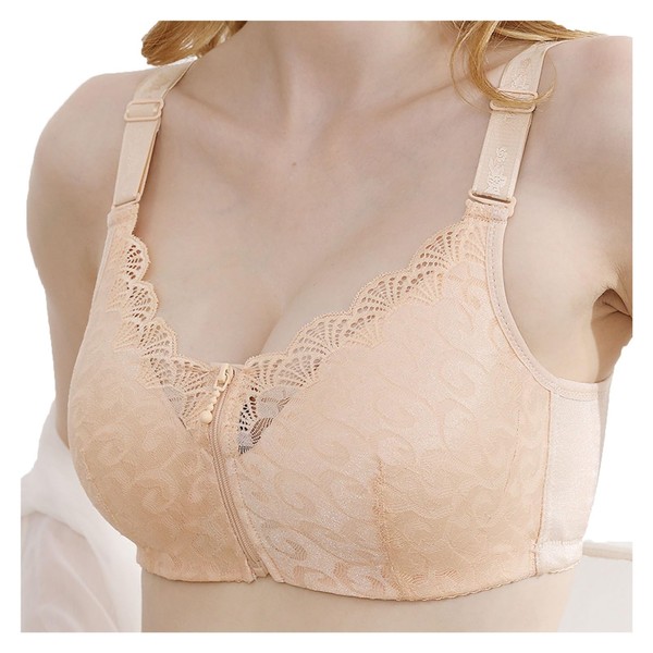 TOSOFT Plus Big Size Post Reconstruction Cancer Surgery Bra for Women with Special Needs Front Zipper Mastectomy Bras (Color : Beige, Size : 95/42C)