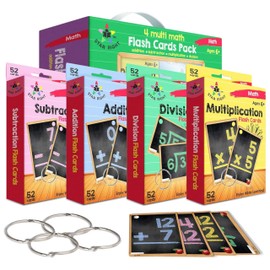 Star Right Math Flash Cards Set of 4 - Addition, Subtraction, Multiplication, Division with 4 Rings - 208 Cards for Kids Ages 6 and Above - Flash Card from 1st to 4th Grade