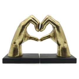 Lukitas Hand Heart Decorative Bookends, Heavy Duty Finger Heart Book Stopper, Nonskid Book Ends for Shelves, Creative Ornament for Living Room Office Home Decor, Retro Gold, Resin 9''