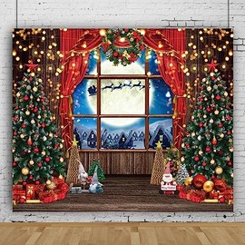 10x8ft Christmas Window Wonderland Large Backdrop Photography Snowy Winter Fireplace Photo Reindeer Santa Xmas Photocall Background Merry Xmas Family Home Decor Party Supplies Photobooth Props