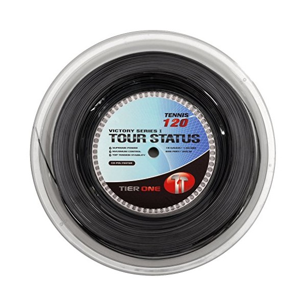 Tier One Tour Status Co-Polyester Tennis String (Reel - Black, 16 Gauge (1.30 mm) - 200 m Reel)