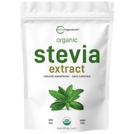 Micro Ingredients Pure Organic Stevia Powder, 8 Ounces, 1418 Serving, Highest Grade Stevia Green Leaf Extract Reb-A, Reduced Bitter Aftertaste, 0 Calorie, Natural Sweetener, Sugar Alternative, Keto Friendly
