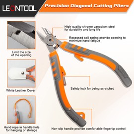 LEONTOOL Diagonal Cutting Pliers 5-Inch Wire Cutters Flush Cutter Side Cutters Diagonal Cutters Cutting Pliers with Hand Rope and Protective Cover Wire Snips for Narrow Area Cutting Wires Zip Ties