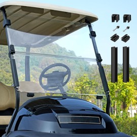 Golf Cart Windshield, Golf Cart Foldable Windshield Suitable for 2004-Up Club Car Precedent, Onward, Tempo Golf Carts, Foldable Clear Windshield Replacement, PC UV Resistant
