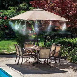 Misting Systems for Patio Outdoor Misting Cooling System Trampoline Sprinkler for Kids Greenhouse Watering System 50 FT 15 Brass Nozzles Backyard Livestock Cooling Irrigation for Garden (with Filter)