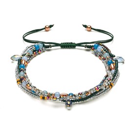 Apocalyptic-K Women's Natural Gemstones Bracelet&925 Sterling Silver│4MM│ 7-9 in │Tourmaline│Obsidian│Agate│ Hand Woven│Adjustable Size (Bohemian Style Colorful Bracelet)