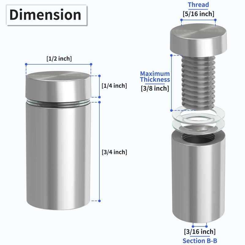 LuckIn 50-Pack Standoff Screws (1/2 in. Dia x 3/4 in.