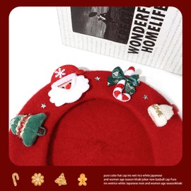 TAGVO Christmas Beret Hat Adult Christmas Hat Beret Beret Hat with Cashmere Winter Hat Beret Christmas French Style Beret, a-red-01