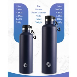 FEIJIAN FJbottle 750/1000 ml Vacuum Insulated Stainless Steel Water Bottle Water Bottle BPA-Free Leak-Proof Sports Bottle Thermos Flask with Carabiner Hook for Sports/Outdoor/Camping/Fitness/Yoga/School