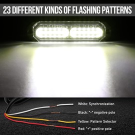 OPP ULITE 4Pcs 12 LEDs Emergency Strobe Lights White Hazard Beacon Warning Signal Lights 23 Flashing Mode Super Bright Flashing Work Light Bar for Car Vehicle SUV Truck Trailer Boat Van 12V 24V (02-W)