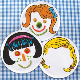 Dinner Do's Kids Dinnerware Plates Food Faces-Set of 3-Girl's Style