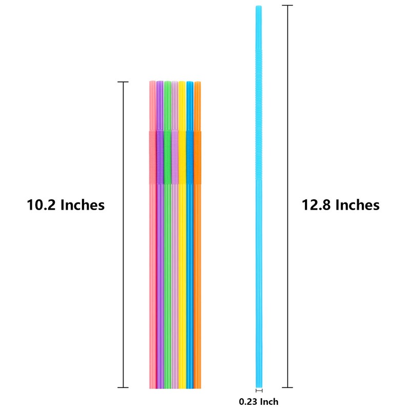 100 Pcs Colorful Flexible Plastic Straws, Disposable Bendy Straws, 10.2"