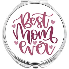 NewCharms Best Mom Ever Compact with Mirrors - Perfect Pocket and Purse Size Folding Mirror for Applying Make Up Anywhere