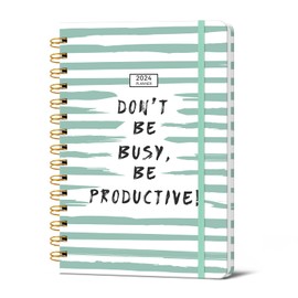 GETINK 2024 Planner Daily Weekly and Monthly for Women, Jan.2024 - Dec.2024, Hardcover Agenda 2024 Calendar Planner Book with Monthly Tab, Spiral Bound, Inner Pocket (6"×8.5", Green 24-Year)