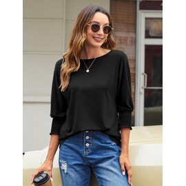 Bluetime Blouse for Women Dressy Casual Summer 2024 Trendy Fashion Clothes Short Sleeve Shirts Office Casual Tops (Black,X-Large)