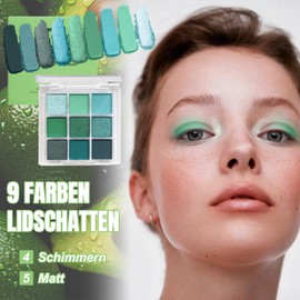 Green Eyeshadow - 9 Colours Matte Shimmer Eyeshadow Palette with Brush - Long Lasting Highly Pigmented Lightweight Fine and Smooth Powder Eyeshadow Palette, Green Eye Make-Up (Avocado Green)