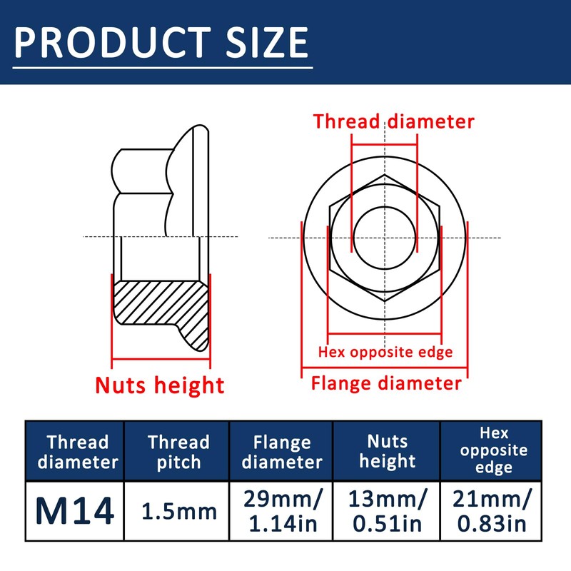 4 Pcs M14-1.5mm Serrated Flange Hex Nuts,Hexagon Flange Socket Lock