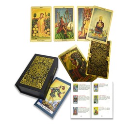 Generisch 78-Piece Gold Foil Tarot Deck, Gold Cards with 36 Page Travel Guide, PVC, Waterproof and Wrinkle-Free, Tarot Cards Decks for Beginners, Waterproof and Durable (Gold Pattern, Gold)