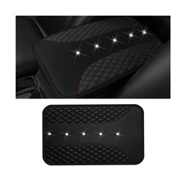 Mandark Bling Leather Car Center Console Cover, Crystal Rhinestone Vehicle Armrest Seat Box Protector, Waterproof Non-Slip Auto Arm Rest Decor Cushion, Universal for SUV, Truck, RV（Black）