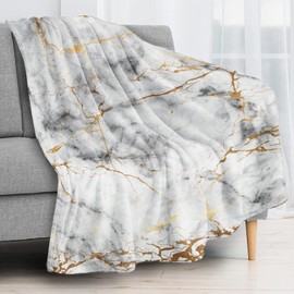Gold Marble Throw Blanket Warm Comfortable Flannel Fleece Blanket for Couch, Super Soft Fuzzy Throws Fashion Decorative Plush Fleece Blanket for Sofa Bed Office Travel(60 x 80 in, Gold Marble)