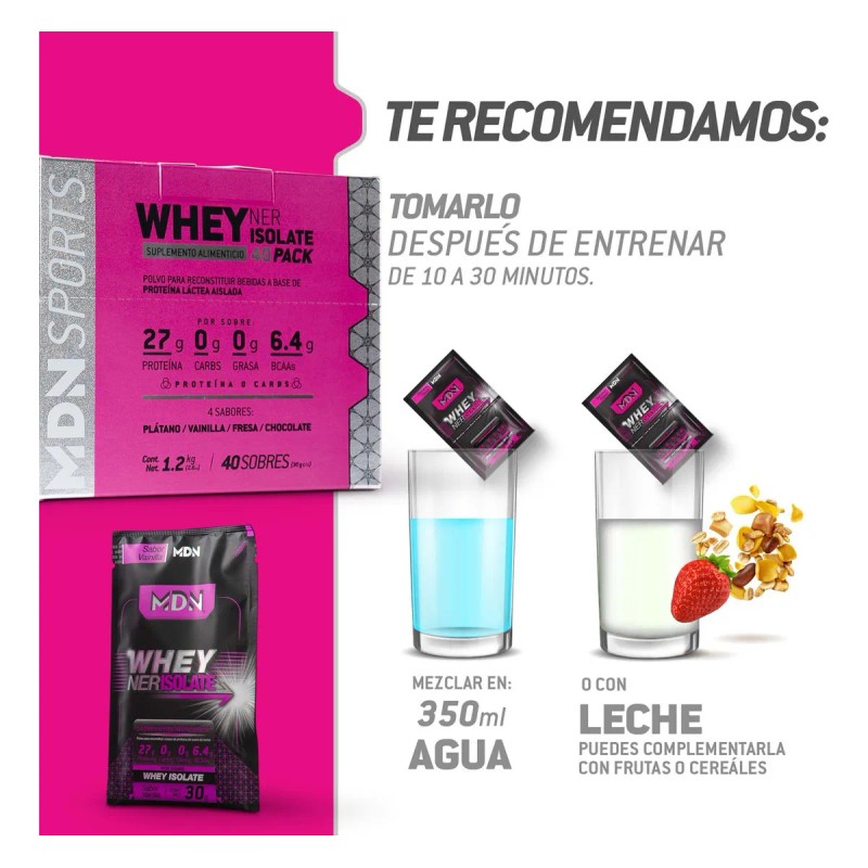 Proteína Aislada Whey Ner Isolate MDN Sports Pack 40 Sobres