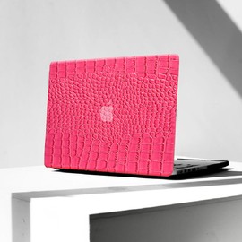 KEROM Crocodile Case for MacBook Air 13 Inch M4 2025 2024-2022 M3 M2 A3240 A3113 A2681, Aligator Skin Snakeskin PU Leather Hardshell Case & Keyboard Cover for MacBook Air 13.6 Inch, Pink